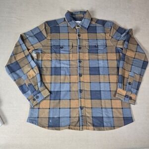 Old‎ Ranch Flannel Shirt Mens Size L Blue Brown Plaid Long Sleeve Button Up